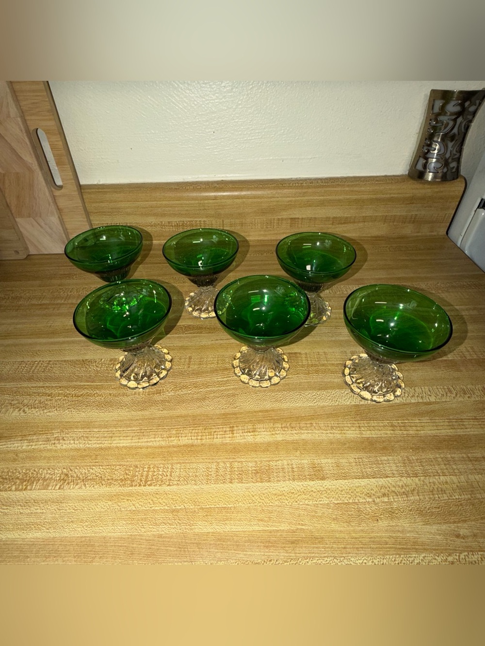 vintage set of 6 1950's anchor hocking green boopie sherbet sorbet glasses